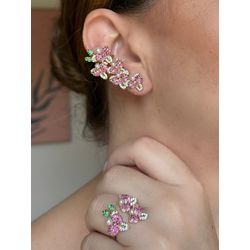 Conjunto Brinco EarCuff e Anel Mini Orquídeas Safi... - LACARMEN