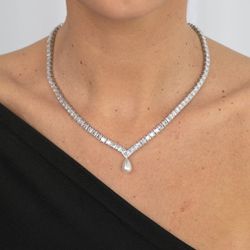 Colar Riviera Zirconia Quadrada Com Pérola Pratead... - LACARMEN