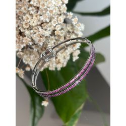 Bracele Cravação Uma Linha Safira Rosa/Pink Pratea... - LACARMEN