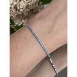 Bracele Cravação Uma Linha Água Marinha Prateado - LACARMEN