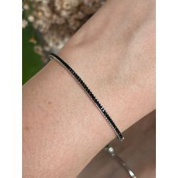 Bracele Cravação Uma Linha Onix Prateado - LACARMEN