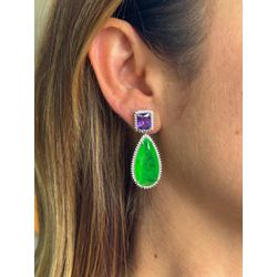 Brinco Luxo Jade e Ametista Prateado - LACARMEN