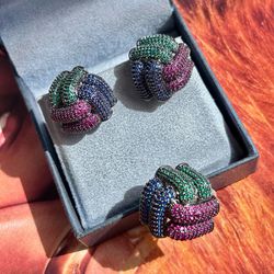 Conjunto Brinco e Anel Entrelaçado Tricolor - LACARMEN