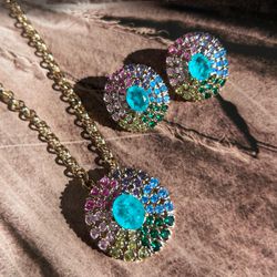 Conjunto Brinco e Colar Oval Colorido - LACARMEN