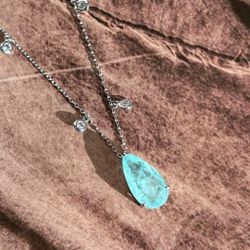 Colar Gota Turmalina Azul Claro e Zirconia Rodio B... - LACARMEN