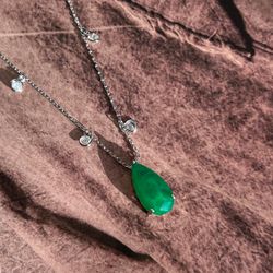 Colar Gota Verde Esmeralda e Zirconia Rodio Branco - LACARMEN