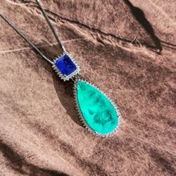 Colar Turmalina E Azul Safira Prateado - LACARMEN