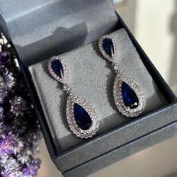 Brinco Duas Gotas Azul Safira - LACARMEN