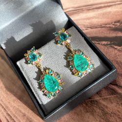 Brinco Turmalina e Zircônias Coloridas Banho Ouro - LACARMEN