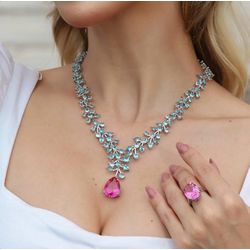Colar Luxo Gota Safira Rosa com Detalhes Tanzanita - LACARMEN