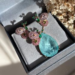 Conjunto Brinco e Colar Borboleta e Gota Turmalina - LACARMEN