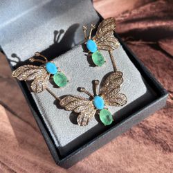 Conjunto Brinco e Colar Borboleta Turquesa - LACARMEN