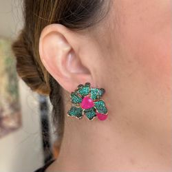 Brinco Flower Verde e Pink - LACARMEN