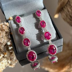 Brinco Luxo Pedras Ovais Safira Rosa - LACARMEN