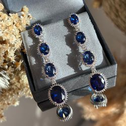 Brinco Luxo Pedras Ovais Azul Safira - LACARMEN
