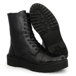 Bota Coturno Couro Feminino Solado Flatform Preto ... - LA CASA DO DROP