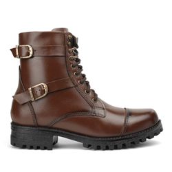 Coturno Feminino em Couro com Fivela Lateral Sandy... - LA CASA DO DROP