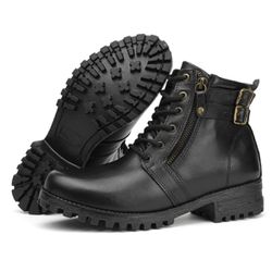 Bota Coturno Couro Feminino Cano Curto Preto - 902... - LA CASA DO DROP