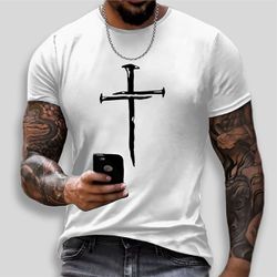 Camiseta Algodão Estampada Cruz - Branca - OT007 - LA CASA DO DROP