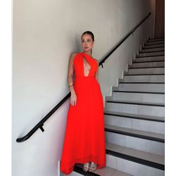 VESTIDO LONGO FRENTE UNICA AMARANTE - 502VE011274 - LAMUREOU