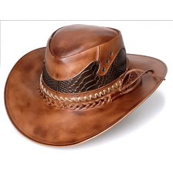 Chapéu em Couro Modelo Australiano - Cor Pinhão - Australian... - LARGADÃO - COM VOCÊ, ONDE FOR!