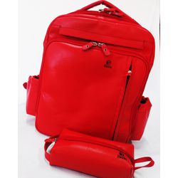 Mochila em Couro Original Rally Vermelho + Estojo em Couro Vermelho.