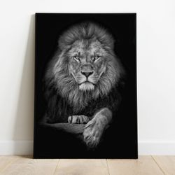 Leão 07- Quadro com Moldura - Preto, Marrom, Rústi... - Las Quadros