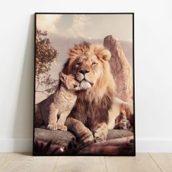 Leão 05 - Quadro com Moldura - Preto, Marrom, Rúst... - Las Quadros