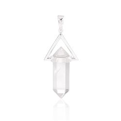 Pingente Cristal com Triângulo Vazado em Prata 925 - Latzi Joias 
