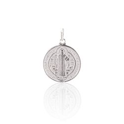 Pingente Medalha de São Bento Médio em Prata 925 - Latzi Joias 
