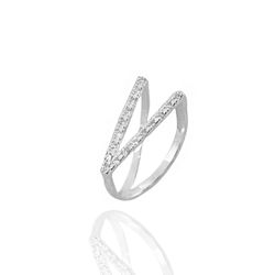 Anel V Cravejado Prata 925 - A4289 - LE BEAU