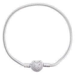 Pulseira Berloque Fecho Coração Cravejado Prata 92... - LE BEAU