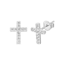 Brinco Cruz Cravejado 8mm Prata 925 - B935 - LE BEAU
