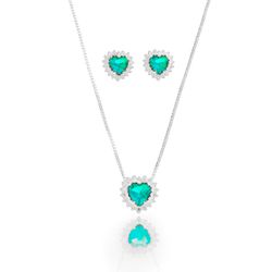 Conjunto Coração Cravejado Prata 925 - CDC925-001... - LE BEAU