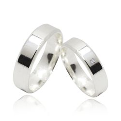 Par de Aliança Reta Borda 6mm Zircônia Prata 925 -... - LE BEAU