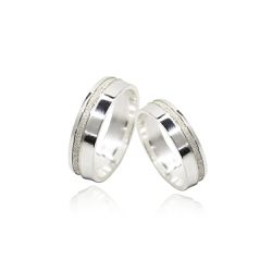 Par de Aliança Reta Filete Diamantado 6mm Prata 92... - LE BEAU