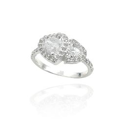 Anel Dois Corações Cravejados Prata 925 - A4709 - LE BEAU