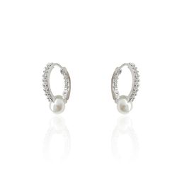 Brinco Argolinha Cravejada Pérola Prata 925 - B464... - LE BEAU