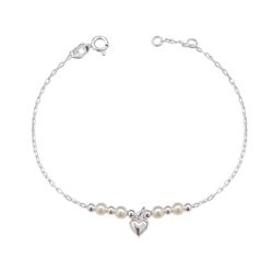 Pulseira Esferas Pérolas com Coração Prata 925 - P... - LE BEAU
