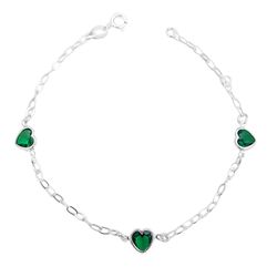 Pulseira Corações Esmeralda Prata 925 - PUL3 - LE BEAU