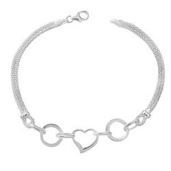 Pulseira Pipoca Dupla Coração com Elos Prata 925 -... - LE BEAU