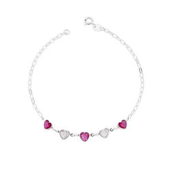 Pulseira Corações Pink e Cristal Prata 925 - PCP - LE BEAU