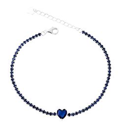 Pulseira Riviera Safira com Coração Prata 925 - P... - LE BEAU