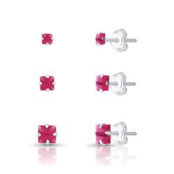 Trio Brinco Ponto de Luz Quadrado Pink Prata 925 -... - LE BEAU