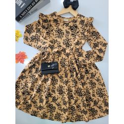 Vestido Ml Floral Camurça Milon Bege - 25923190009 - Lele Tete Moda Infantil