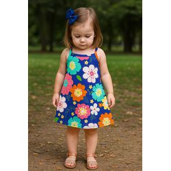 Vestido Reg Azul Floral Kyly Azul - 25926610011 - Lele Tete Moda Infantil