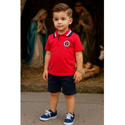 Conj Mas Polo Flight Kyly Vermelho - 25926590004 - Lele Tete Moda Infantil