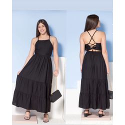 Vestido Longo Pto Paulina Preto - 25926940003 - Lele Tete Moda Infantil