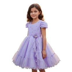 Vestido Lilás Infantil Menina Festa Glitter Perola... - Lele Infantil