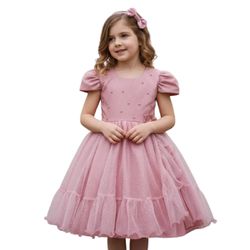 Vestido Rose Infantil Menina Festa Glitter Perolas... - Lele Infantil